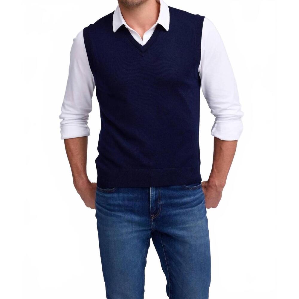 NEW RAFFI extrafine merino v-neck vest in indigo